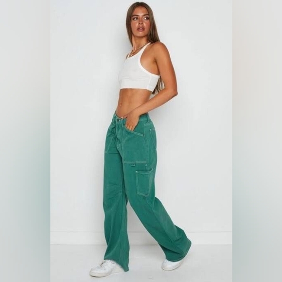 Lioness Princess Poly Miami Vice Wide Leg Cargo Style Pants Green - Picture 2 of 16